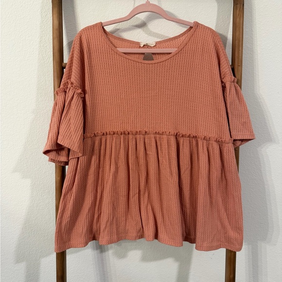 entro Tops - Entro Peach Short Sleeve Ruffle Top